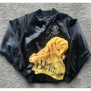 Vintage USM Dixie Darlings Black Satin Jacket “Kay” Script Embroidery